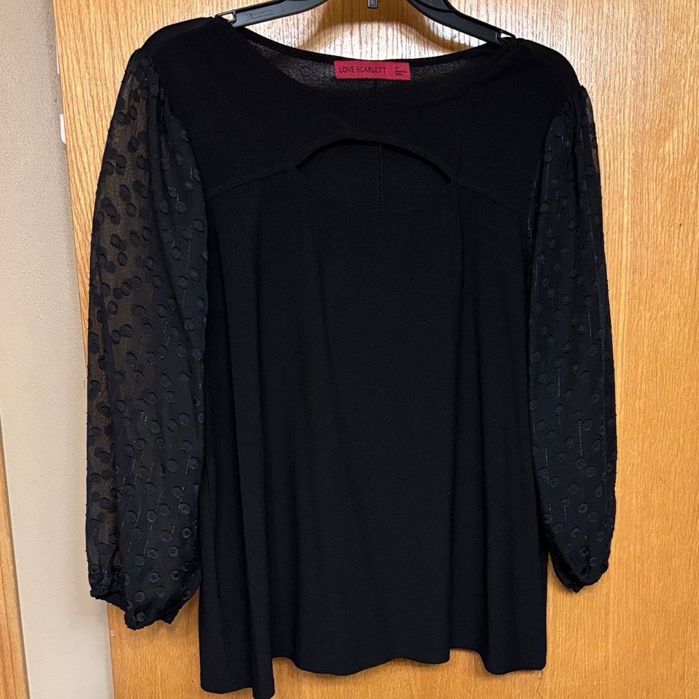 5 for $25 Scarlett Black Blouse with Sheer Polka Dot Sleeves